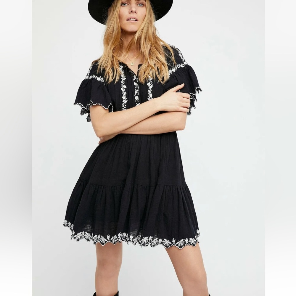 Free People embroidered tiered dress